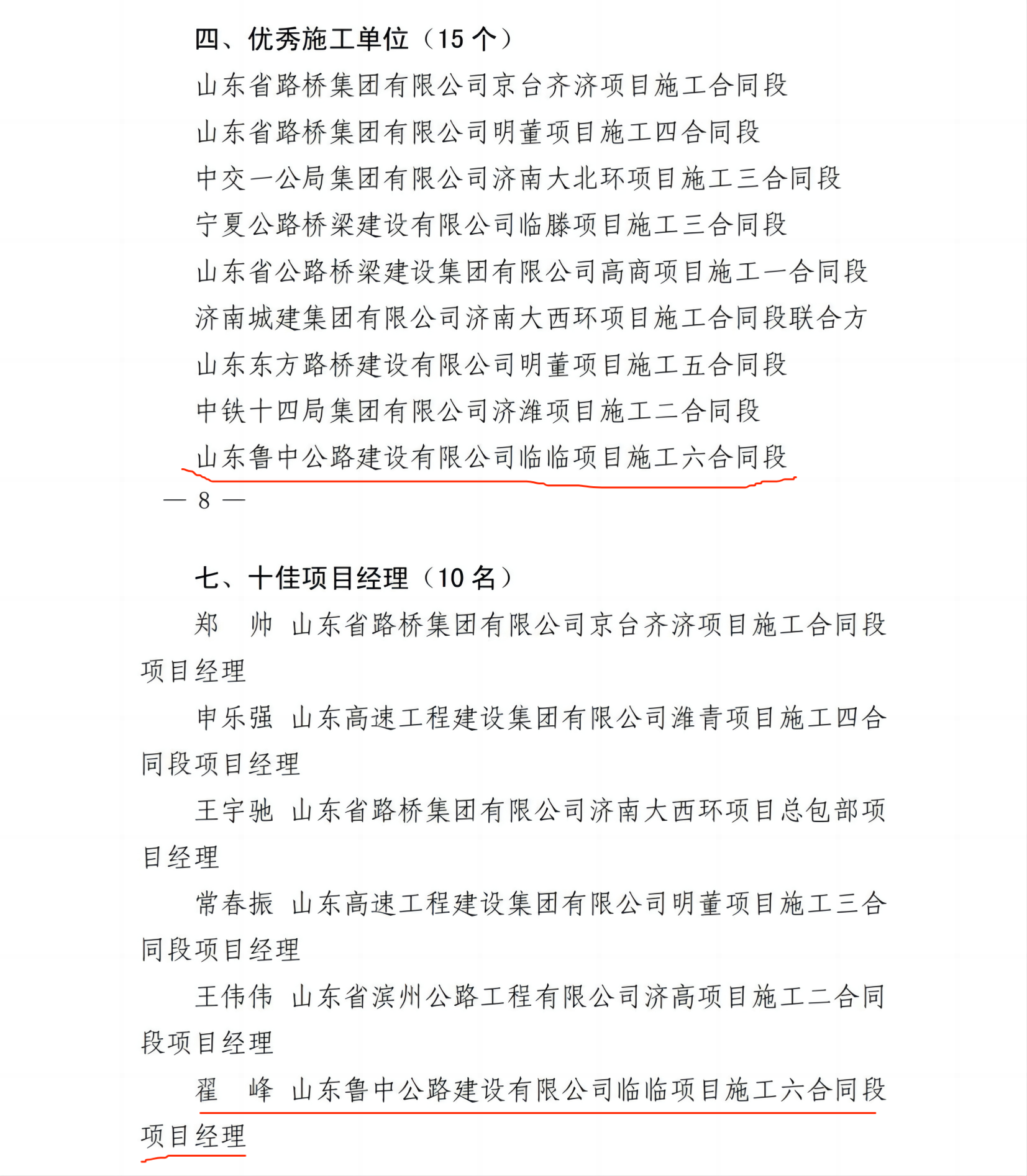 山東高速集團(tuán)關(guān)于對(duì) 2022 年度勞動(dòng)競(jìng)賽暨工程建設(shè)優(yōu)秀單位、個(gè)人表彰